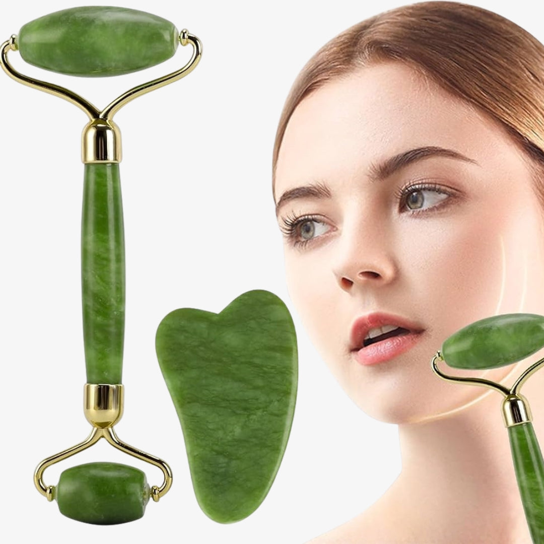 Jade Roller Facial Massager with Gua Sha