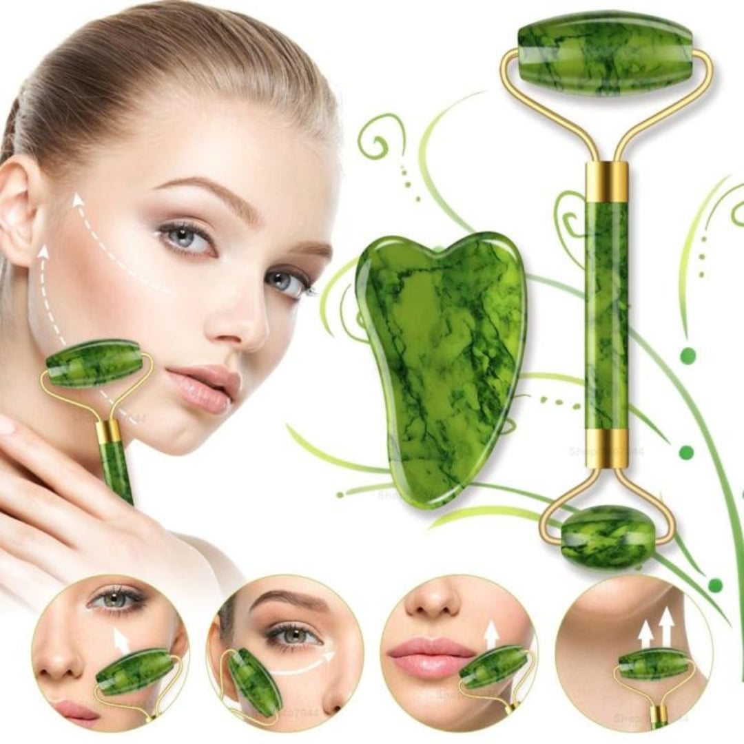 Jade Roller Facial Massager with Gua Sha